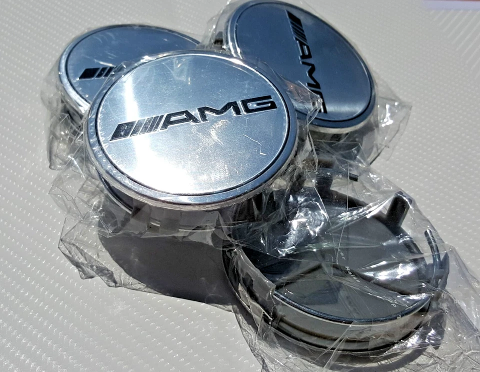 4x Mercedes Benz Silver AMG Caps (A Set) Standard 2.95Inch/75mm Fits Most Models - Image 2 of 4