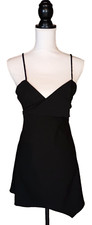 Zara Dress Womens S Black Spaghetti Strap Fold Over Asymmetrical Hem Cocktail