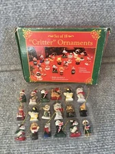 Vtg Mini Critter Christmas Tree Ornaments Animals Set 0f 18 Penguin Bear Cat 