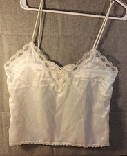 Vintage Lorraine Size 36 Ivory Camisole Top Pink Rose Lace Accent Women's Cami