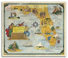 Ye True Chart of Pirate Treasure of Florida - Vintage Treasure Map - 16x20