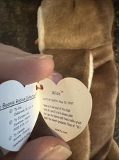 WISE THE OWL 1997-1998 TY BEANIE BABY WITH MULTIPLE TAG ERRORS!! NEW CONDITION
