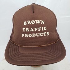 Vintage Brown Traffic Products Hat Spell Out Cap Trucker Brown Mesh Snapback