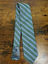 Brooks Brothers Green Tie With Blue  White Stripes 100 Silk Men's Necktie 58"