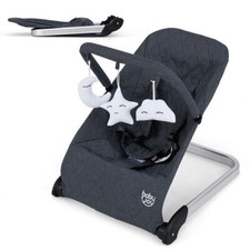 Foldable Baby Bouncer with Removable Fabric Cover and Toy Bar-Black - Color: Bla