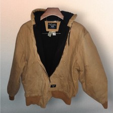 Walls Work Wear XL Mens Hooded Fleece Lined Jacket Canvas Brown DISTRESSED STAIN