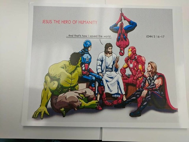 Jesus &amp; the Superheroes ... And that's how I saved the world 8" x 10 ...