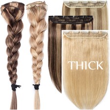 THICK Clip In 100 Human Remy Hair Extensions Full Head Weft Highlight One Piece