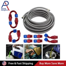 AN4/6/8/10/12 Stainless Steel PTFE Fuel Line 10-30FT 6/10 Fittings Hose Kit E85