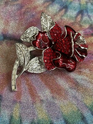 VTG Nolan Miller Famous First Lady Red Rose 🌹Flower Brooch, 90s
