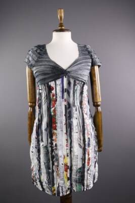 SAVE THE QUEEN Multicolor Striped Mesh Short Sleeve Shift Dress Size S