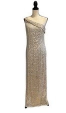 Ieena Mac Duggal Nude Silver Sequin One-Shoulder Side Slit Gown Size 8 398