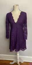 Lulus Long Sleeve Purple Dress Lace Plunge Neckline Skater Mini Medium NWT