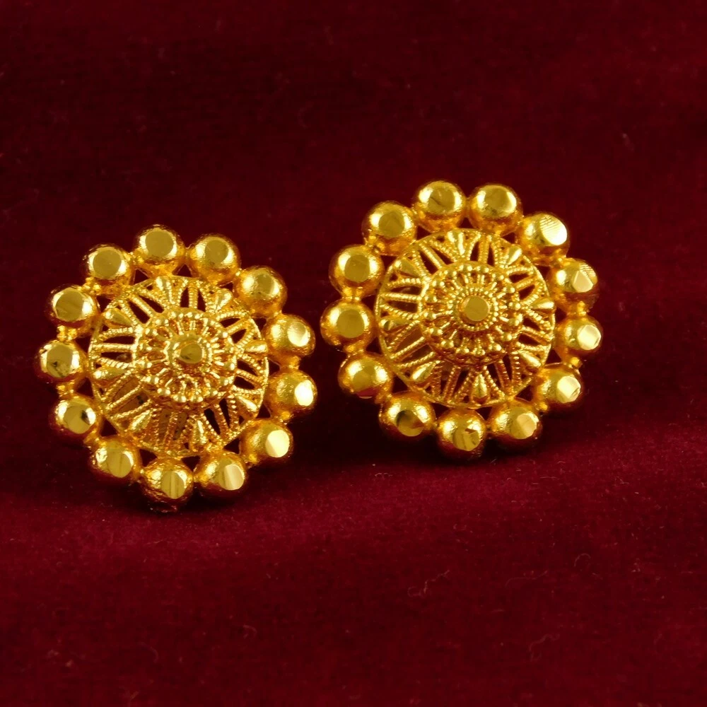 Round Stud Earrings for women Girls Gold Plated Earrings Ethnic Fashion Jewelry