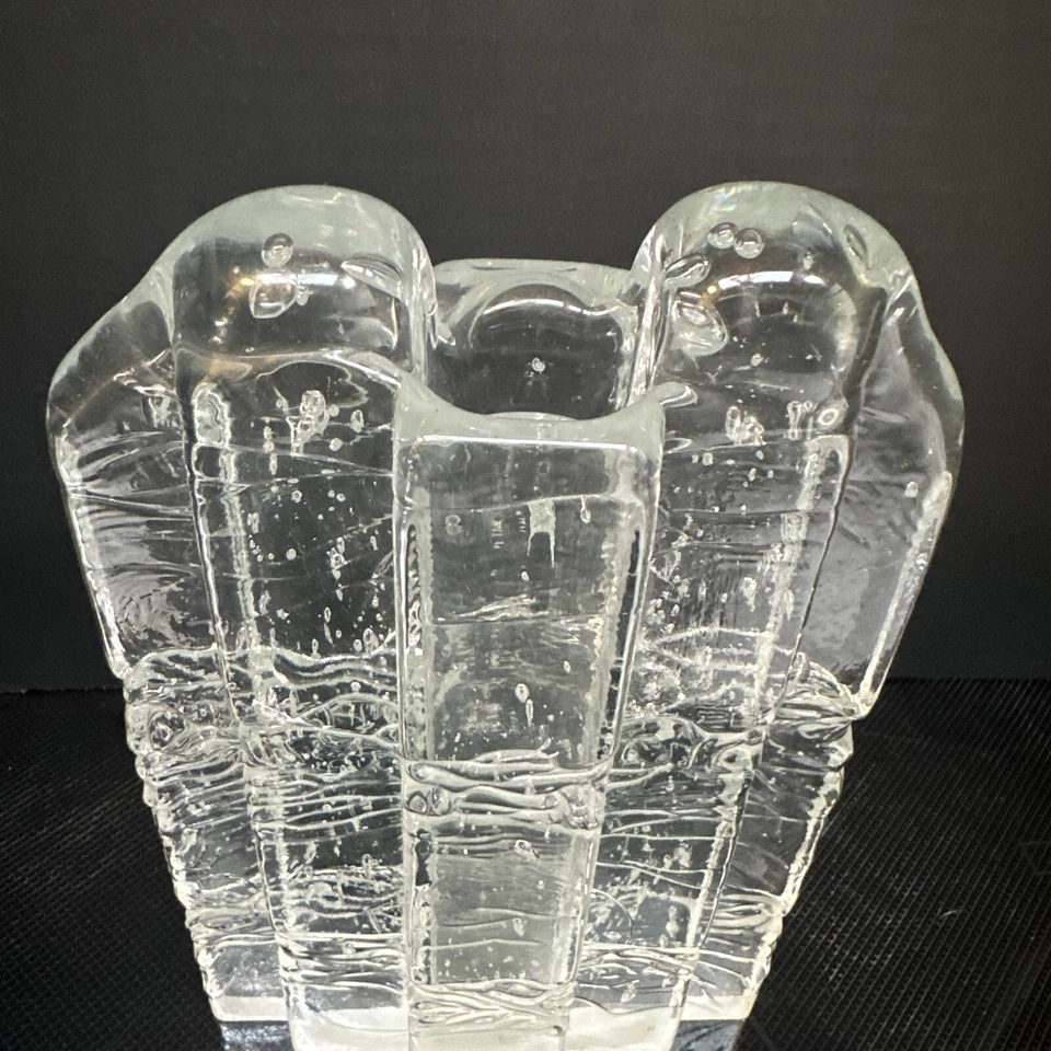 "Florero de bloque de hielo de vidrio artístico de estudio con luz de vidrio firmado vintage 9""" Foto 2 de 4