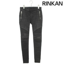 Balmain W6HD528C807 Coated Snake Belly Biker Denim Pants Mens 28" Used