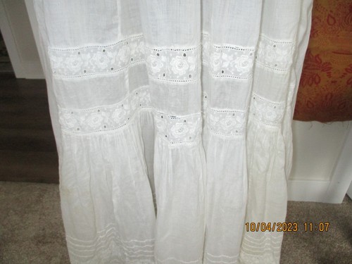 Antique Victorian Sheer Lace Inserts Skirt Petticoat White Lawn Cotton - Picture 7 of 11