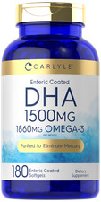 DHA 1500mg  180 Softgels  1860mg Omega-3  Non-GMO, Gluten Free  by Carlyle
