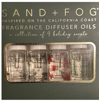 SAND + FOG Fragrance Diffuser Oil 4 pc Set Christmas Frazier Pine Juniper Cedar