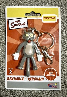The Simpsons SCRATCHY the Cat Bendable Keychain Keyring NEW SEALED NJ CROCE