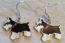 BLACK SCHNAUZER DOG EARRINGS - Enamel with Sterling Silver Ear Wires MINI GIANT