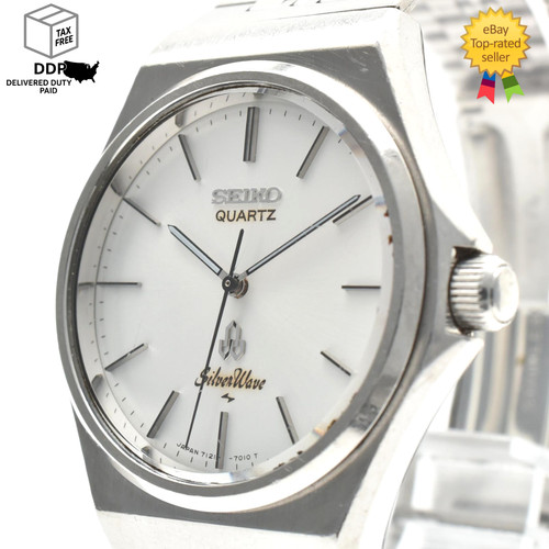 Vintage [Exc+5] SEIKO Silver Wave 7121-7010 White Dial Men's Quartz Watch JAPAN