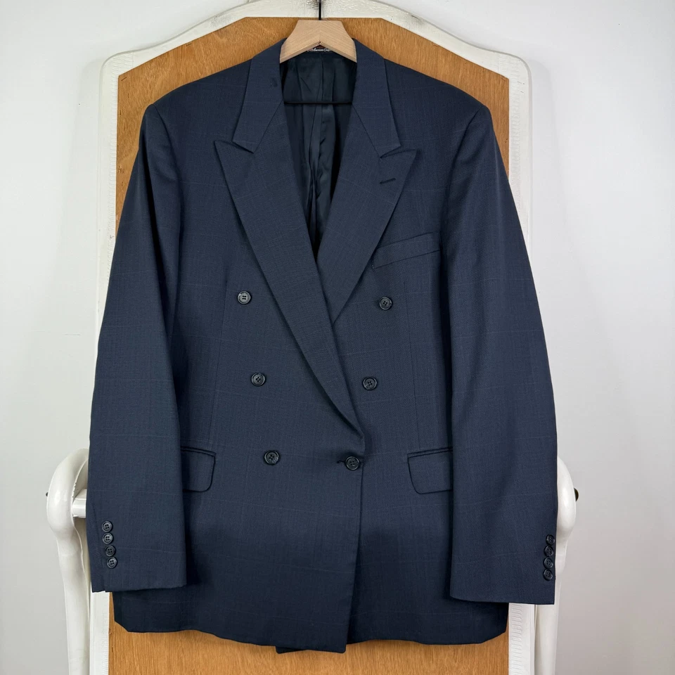 De Colección Traje Stafford Para Hombres 44L Azul Marino Doble Pecho 6x1 Mezcla Lana Pantalones 36x31 Foto 2 de 4