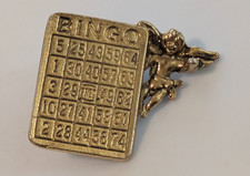Bingo Card with Winged Angel Cherub Gold Toned Metallic Lapel Pin