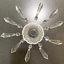 Vintage Signed Waterford 4 1/4"D Cut Crystal Bobeche with 10 crystal Prisms