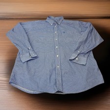 Ariat Mens L Large White Blue Geometric Pattern Pocket Stretch Button Down Shirt