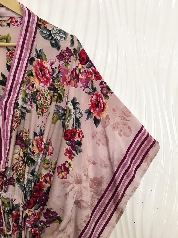 Satin Kaftan Off-White Loose fit Silk Maxi Dress Resort Wear Night Gown MFN1078