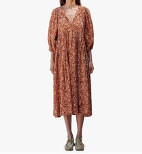 Anthropologie Sundry Midi Dress Ditsy Floral Cotton Boho Puff Sleeve Sz 1