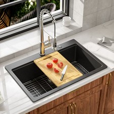 33 inch Drop in Granite Composite Workstation Kitchen Sink Matte Black Sink