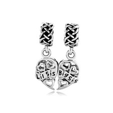 2Pcs Heart Love Big Sister Little Sister Charms Dangle Beads Compatible With Pan