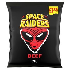 SPACE RAIDERS BEEF CRISPS £1.35 BAG 70g -  BOX OF 20 PACKS ONLY £22.99