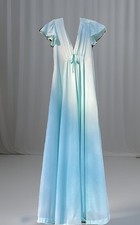Vintage 1960s-1970s Miss Elaine turquoise sweeping nightgown double v-neck