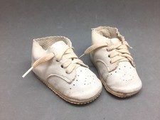 Vintage Leather Baby Infant Shoes Size 1 White Lace Up Soft 1950s
