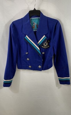Vintage 80s Mondi Women's Polo Club Blue Cropped Blazer West Germany Sz 38
