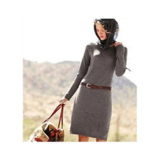 Garnet Hill Wool Sweater Dress Turtleneck Long Sleeve Midi Sz XS Gray