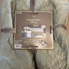 Fieldcrest Luxury 3 Pc Coverlet Sham Set Queen Green NEW Polyester