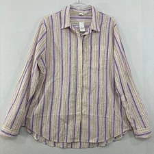 New GAP size XL Multi Color Striped Linen Blend Relaxed Long Sleeve Button Down
