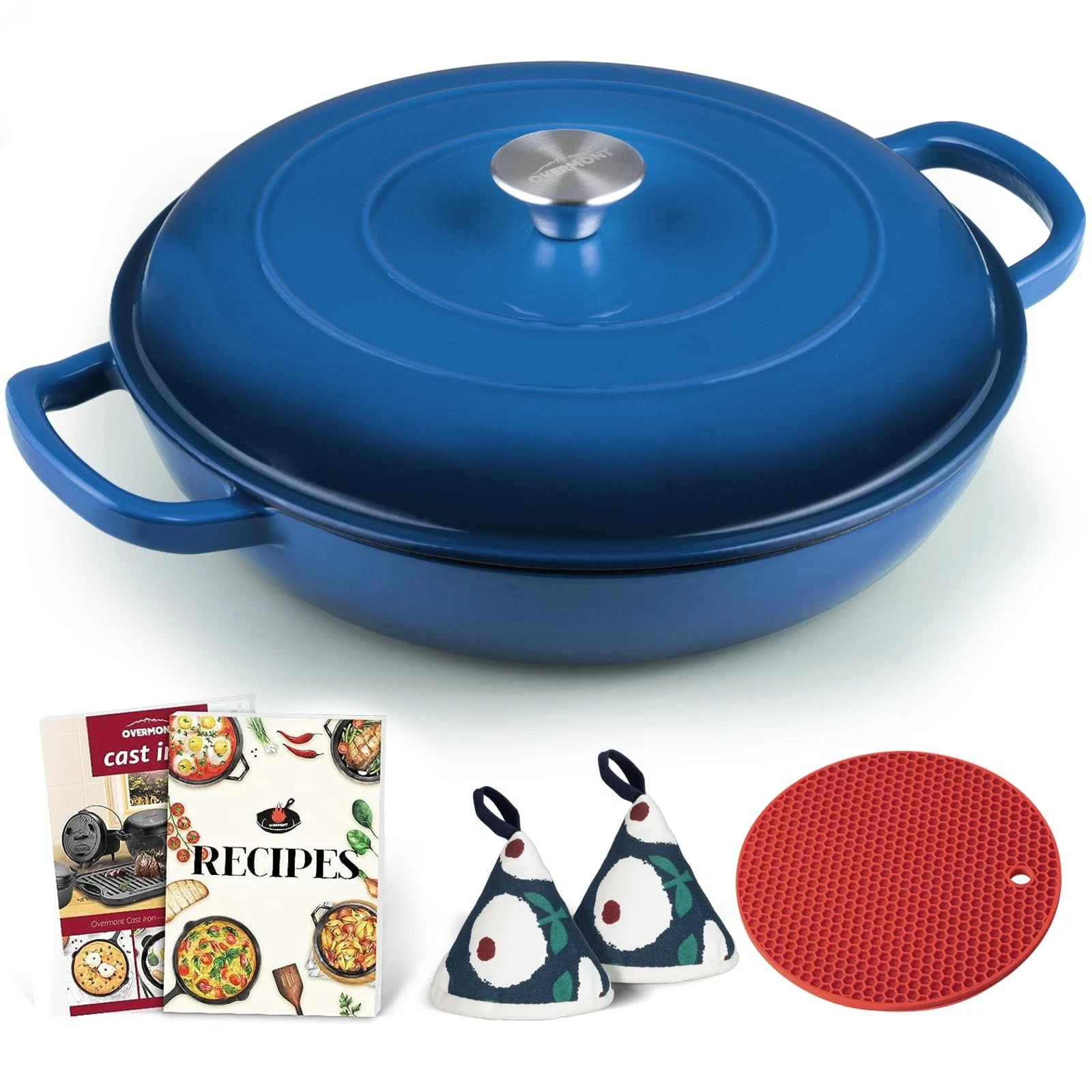 Enameled Cast Iron Dutch Oven 3.8 Quart Dutch Oven Pot with Lid Shallow Coo...