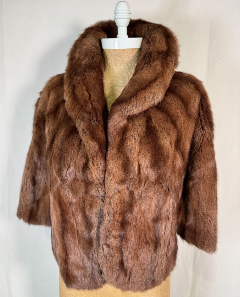 Chaqueta bolero de piel marrón suave genuina vintage años 70 estola envolvente hecha en EE. UU. Foto 2 de 4