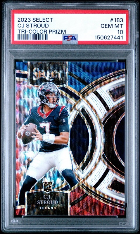 2023 Select Premier Level C.J. Stroud #183 Tri-Color Prizm /225 (RC) PSA 10