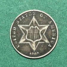 1860 Silver Three-Cent Piece AU
