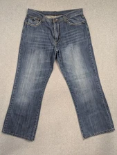 Flypaper Jeans Mens 36x30 Blue Denim Straight Leg Embroidered Pockets Baggy Y2K