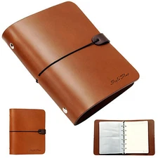 Whole leather vintage Notebook Travel diary journal Instax photo album - Brown