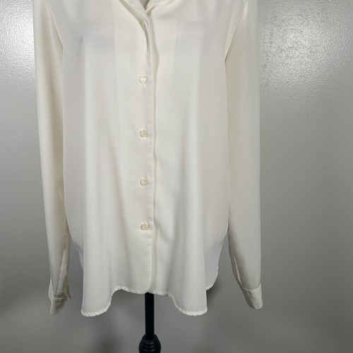 Liz Baker Blouse Women 12T White Ivory Notch Collar Long Sleeve Button Front - 第 5/16 張圖片
