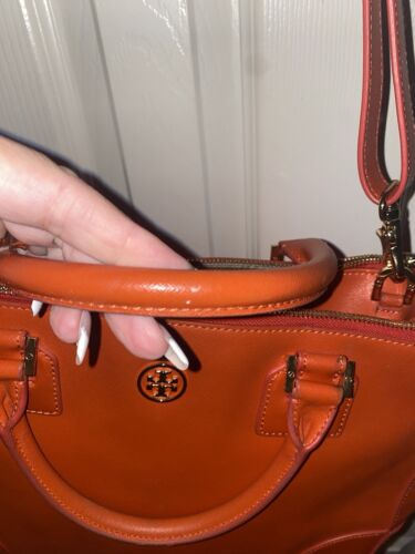 Tory Burch Robinson Pebbled Saffiano orange Leather 3 section Tote/Shoulder Bag - Picture 7 of 15