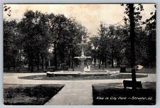 City Park Fountain Park Streafor Ill Illinois Vintage PostCard - C4